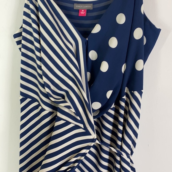Vince Camuto Wrap Midi Dress in Navy/White; Polka Dot and Stripes - Picture 4 of 16